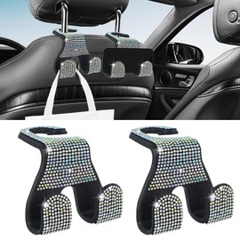 2PCS Car Seat Headrest Hooks, Shiny Crystal Hanger Holder, Backseat Hanger Storage Organizer, Bling Rhinestone Car Purse Hook, Car Accessories for Women Universal for SUV Truck Vehicle (AB Color)