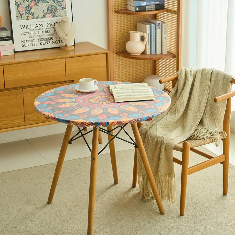 IBEQUEM Mandala Round Fitted Tablecloth with Elastic Edged, Ethnic Mandala