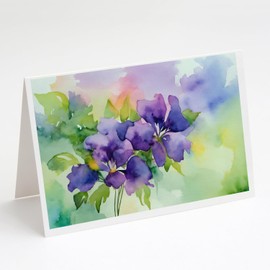 New Jersey Violet in Watercolor Greeting Cards and Envelopes Pack of 8