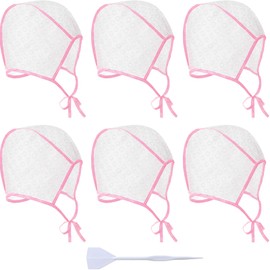 6 Pieces Hair Cap Highlighting Frosting Cap Highlight for Hair Cap Dye Color with Plastic Hooks Hair Coloring Salon Hairdressing Tool Kit Supplies (Pink)