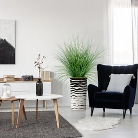 Artificial Tree in Contemporary Zebra Pattern Planter, Fake Onion Grass Silk Trees for Indoor and Outdoor Home Decoration - 55" Overall Tall (Plant Pot Plus Tree)