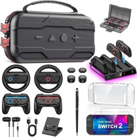 BEBONCOOL 10 in 1 Switch 2 Carrying Case Protective Cover for Switch 2 Accessories Set Kit