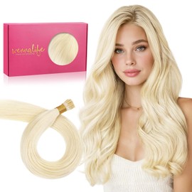 WENNALIFE I Tip Real Hair Extensions, 50 g, 50 Strands, 55 cm, Platinum Blonde Hair Extensions, Bonding Real Hair Extensions, Professional Hair Extensions, Invisible Straight Straight Real Human Hair