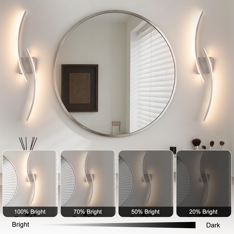 Sovinzert Hardwired 3000~6000K Modern Wall Sconce, 31.5IN Silver LED Wall