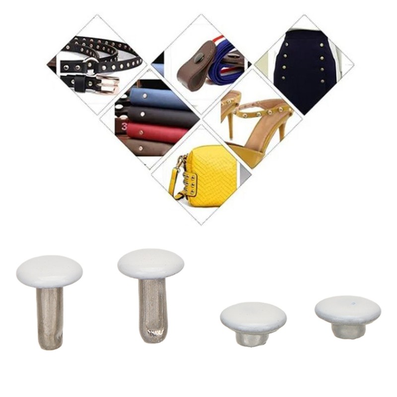 500 Sets Leather Rivets 6x8mm Iron White Round DIY Plating
