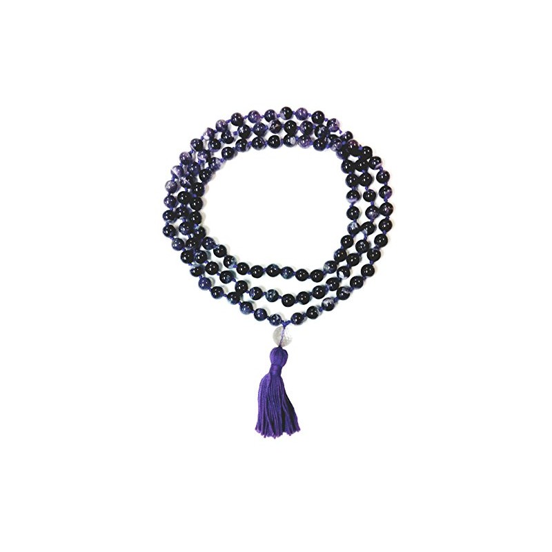 Mala Amethyst with Crystal Guru Bead Hand Knotted 108 Bead