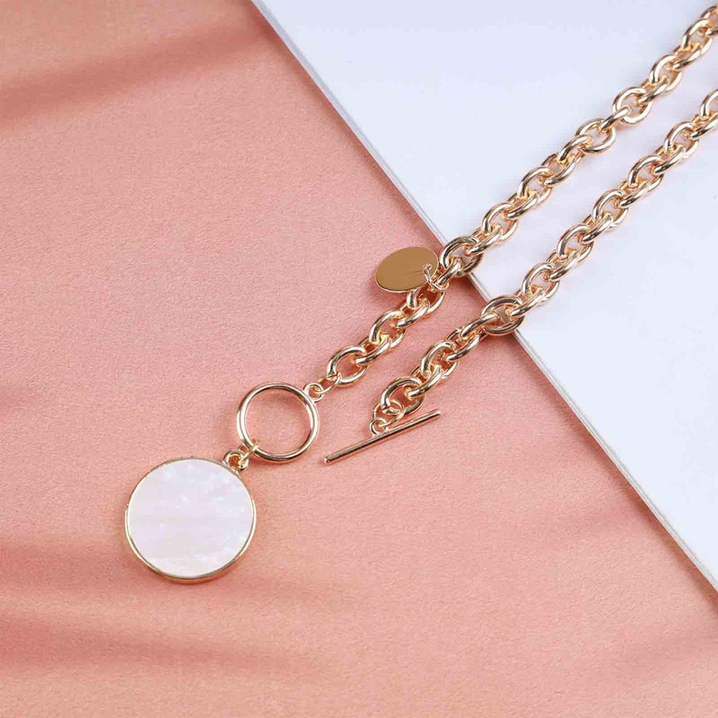 Enautoabs Plated Chunky Chain Necklace Gold Round Shell Coin Disc