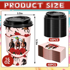 JarThenaAMCS 48 Set Horse Racing Disposable Coffee Cups with Lids and Sleeves Run for The Roses Paper Drinking Cups Kentucky Derby Paper Cups for Party Supplies