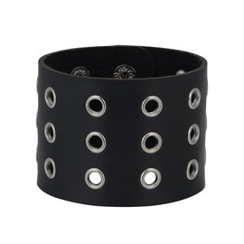 JAZTAKU Punk Rock Black Bracelet Leather Cuff Bangle for Men Women 80s Emo Goth Accessories