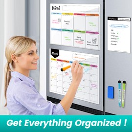 SalakCiti 3 Packs Magnetic Dry Erase Calendar for Fridge - Monthly & Weekly & Daily, Magnetic Whiteboard Calendar, family Calendar, Magnetic Whiteboard Calendar with 8 Dry Erase Markers and 1 Eraser