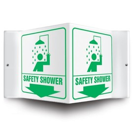 Accuform PSP603 Projection Sign 3D, "Safety Shower (Arrow)", 6" x 5" Panel, 0.10" Thick High-Impact Plastic, Pre-Drilled Mounting Holes, Green on White