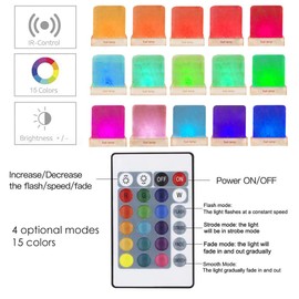 TAOHUA GARDEN Natural Himalayan Cordless Salt Lamp Rock Crystal Rechargeable（Built-in Battery） Remote Control 15colours Decorative Present for Friend