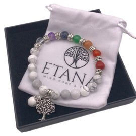 ETANA Chakra Bracelets for Women with Howlite Healing Crystals, Anxiety Relief Spiritual Gift, Mindfulness Presents, Birthday Gifts for Her