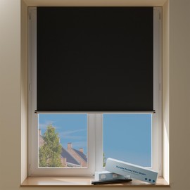 Sumobaby Blackout Curtains Portable Roll-Up,No Drill Blackout Roller Shades with Heat-Resistance Magic Tapes,100% Blackout Window Cover,Thermal Insulated Blinds for Windows(W35” X L72”,1 Panel,Black)