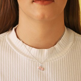 CLEVER SCHMUCK Set Silver Children's Pendant Cat 12 x 8 mm Sleeping Light Pink Varnished Shiny Curb Chain 38 cm Sterling Silver 925 in Case Pink, Sterling Silver, No Gemstone