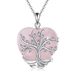 HUKKUN Tree of Life Necklace Sterling Silver Rose Quartz Tree of Life Pendant Necklace Tree of Life Jewellery Gifts for Women