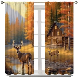 AAVEUP Deer Blackout Curtains for Bedroom,Vintage Rustic Fall Hunting Farmhouse River Cabin Elk Wildlife Window Drape for Boys Girls Living Room Farmhouse Cottage 42x45in（Blackout）