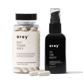 Arey The System Hair Serum and Supplements | Slows Grey Hair Growth, Promotes Healthier Hair & Repigments with Mela-9™ Complex, Antioxidants & Vitamins | Vegan, Oil-Free, Scent-Free (1 Month Supply)