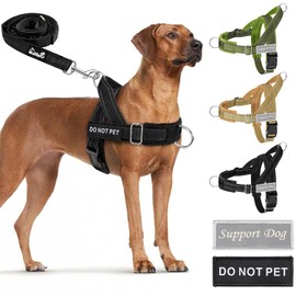 SlowTon No Pull Dog Harness and Leash Set for Large Medium Dogs, Soft Padded Adjustable Dog Vest, Reflective Tactical Military Dog Harness 5.9 Ft Dog Leash Anti-Twist Pet Lead (Black,L)