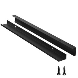 Precisluck 5 Pack Edge Black Hidden Drawer Door Cabinet Handle Aluminum Alloy Finger Bar Pull Concealed Furniture Hardware Back Mount Dresser Handles for Kitchen Bathroom 400mm(15.7 Inch)