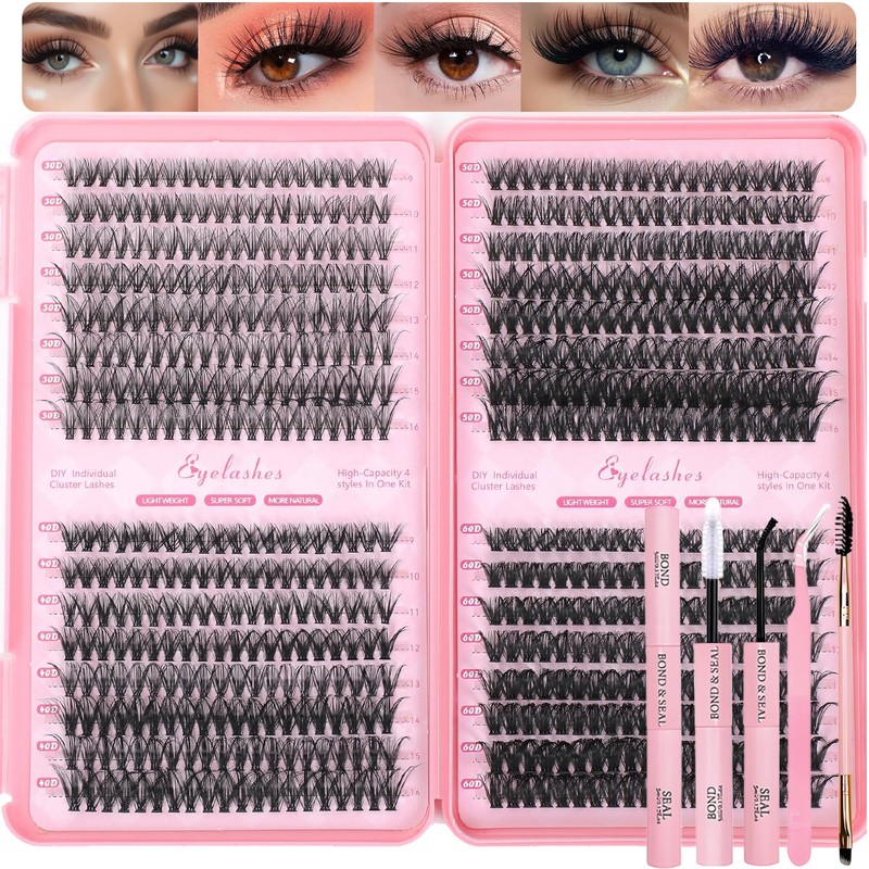 Lash Clusters Kit, 640 Pcs Eyelashes Clusters Extensions Kit 9-16mm