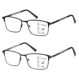 LKEYE Progressive Multifocal Reading Glasses Men No Line Multifocus Transition Blue Light Blocking Computer Reader Multi Focus Metal Full Wide Frame Large Head Designer Eyewear Gun LK6072 2.50+