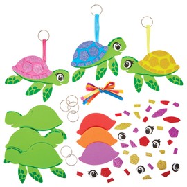 Baker Ross FN189 Turtle Mix and Match Bag Charm Sets - 6 Pack Keychain Craft Kits for Kids