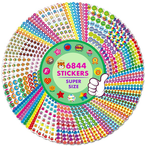 6844 PCS Incentive Stickers for kids,64 Sheets Round Stickers,Animals Happy Face Donuts Cupcakes Stars Hearts Motivational Teacher Classroom Reward Gifts Encourage Kids to Do Chores Go to The Toilet