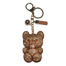 Popfizzy Brown Bear Keychain for Women and Girls, Bling Backpack Keyrings, Purse Charm, Rhinestone Gifts for Bear Fans