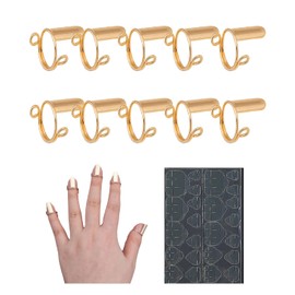 S.fields.inc Nail Rings Set of 10 with Glue Sheet Phalange Rings Gel Nail Tips Metal (Gold)