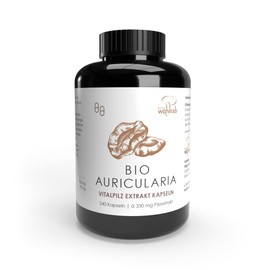 Pilze Wohlrab Auricularia Organic Capsules Extract, Pack of 240, 350 mg Mu Err Mushroom Extract per Capsule, Vital Mushroom Extract, with Vitamin C, 1 Tin