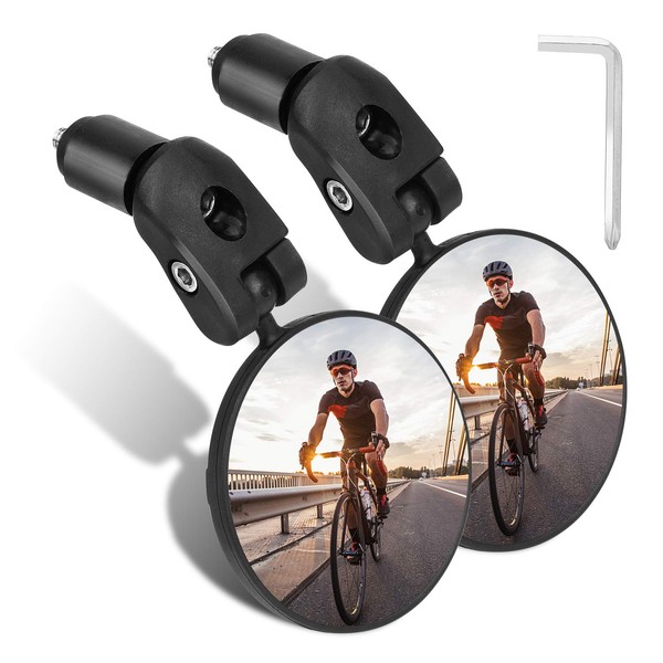TAGVO Bar End Bike Mirrors, HD Wide Angle Bicycle Rear View Mirrors, 360 Dregree Adjustable Rotation Handlebar Convex Mirror for Mountain Road Bike Cycling (2 PCS)