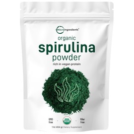 Micro Ingredients Organic Spirulina Powder, 1lb | Blue-Green Algae, Rich in Vegan Protein, Vitamins & Minerals | Source of Natural Chlorophyll & Enzymes | Non-GMO, Gluten-Free, No Additives