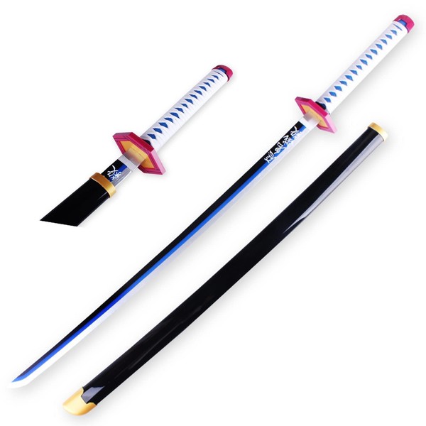 Samurai Sword Tomioka Giyuu Demon Slayer Cosplay Handmade Wooden Sword Katana Sword For Anime Lovers 41 Inch Bamboo Knife Halloween Props Birthday (Color : Blue)