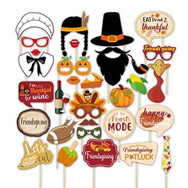 CRAWPROP 30PCS Friendsgiving Photo Booth Props Friends Party Supplies Thanksgiving Day Party Decorations