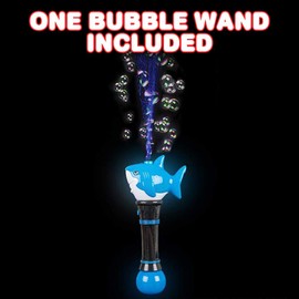 ArtCreativity Light Up Shark Bubble Wand for Boy, 11.5 Inch Bubbles for Toddlers 1-3, Bubble Blower Wand with Thrilling LED Effect, Bubble Fluid and Batteries Included, Great for Kids