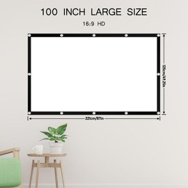 Projection Screen, 100 Inch Screen Projector Screen for Indoor and Outdoor Use, 16:9 HD 4K Double-Sided Projection Portable Film Screen for Home, Office, School and Outdoor