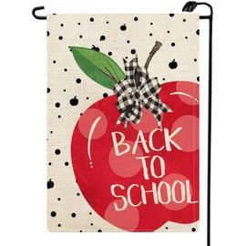 Back to School Apple Garden Flag 12x18 Inch Double Sided Polka Dot Welcome First Day to School Farmhouse Lawn Outdoor Small Flags Outside Decorations For Yard BTS02