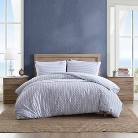 Nautica- Queen Duvet Cover, Cotton Reversible Bedding with Button Closure, Casual Home Décor for All Seasons (Beaux Stripe Blue, Queen)
