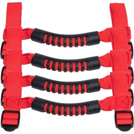 4 x Roll Bar Grab Handles Grip Handle for Jeep Wrangler YJ TJ JK JK JL JLU Sports Sahara Freedom Rubicon X & Unlimited 1955-2021 (Red)