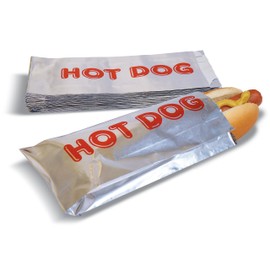 Better Kitchen Products Foil Hot Dog Wrappers, 9" x 3.7", Insulated Grease Resistant Hot Bag Sleeves, Disposable Foil Paper Hot Dog Bags (50 Pack)