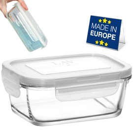 Hakan Lav Fresco Glass Food Container with Locked Lid, 13.75 Oz (400 cc) Clear Glass Meal Container with Airtight Lid, Food Storage with Snap Locking Lid, Lunch Container, 1-Pack