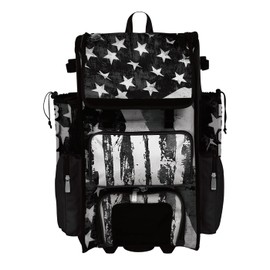Boombah Superpack Hybrid Rolling Bat Bag - USA Old Stars & Stripes Black Ops Black/White - Wheeled & Backpack Version