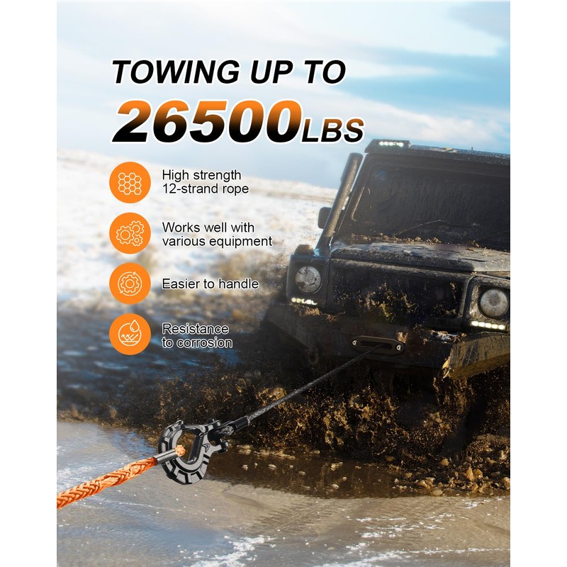 Kolvoii Winch Rope Extension 3/8 Inch x 50 Ft 26,500
