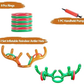 Christmas Inflatable Ring Toss Game, Pack of 11 Inflatable Antlers Ring Throwing Game Set, for Family Game, Office, Party Game, Christmas, Holiday, New Year Party, Fun Games (A)