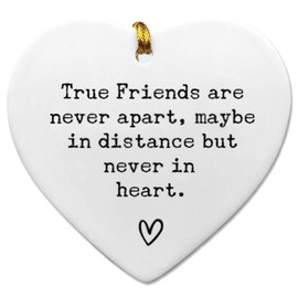 True Friends are Never Apart, Best Friend Keepsake, Friends Apart Gift, Missing You, Send Love, to Friend - 3 inch Flat Heart Ceramic with Gift Box