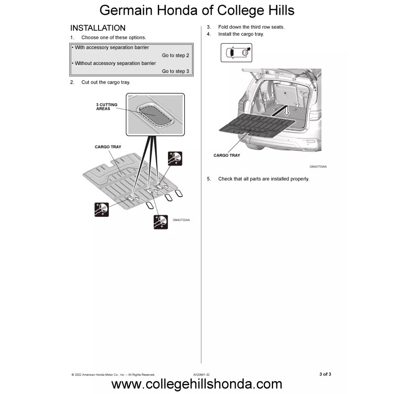 Honda 2023-2025 Genuine Honda Pilot Cargo Tray OEM! NEW! -