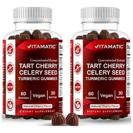 Vitamatic Cereza ácida (360 mg) con semilla de apio (30 mg) Extracto 10:1 y extracto de cúrcuma 20:1 (10 mg) - (Por porción/2 gomitas) - 60 gomitas (p