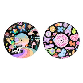 WIRESTER 2 Pieces Set Rainbow Milky Wave, Y2K High-Teen Records Wall Decor, Round Aluminum Hanging Sign 7 Inch, Wall Art Decoration for Party, Bar, Home, Office, Studio