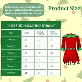 Girls Women Christmas Elf Costume Set Santa's Helper Costume Xmas Festive Outfit with Elf Hat Shoes Belt Striped Stockings(X-Large)